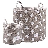 Minene Large & Small Storage Basket Set Grey Star storage baskets, round storage baskets, organisers, large fabric storage basket - great for toy storage, kids storage and as a laundry hamper Size 45x40cm and 18x22cm