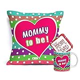 Indigifts Mommy to be Colorful Coffee Mug and Cushion Cover 12x12 with Filler - Multicolor - House Warming Gift for Mom Mother to be on Mothers Day Birthday Anniversary Home Decor