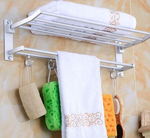 XYQX Bathroom Space Aluminum Double Towel Rack Foldable Movable With Hook Rack 60 * 24 * 17cm