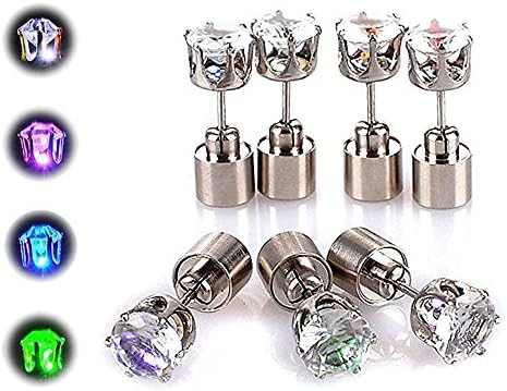 Lesypet 1 Pair LED Earrings Glowing Light Up with Diamond Crown Type Ear Drop Pendant Stud Stainless for Rave Party-Colorful Light
