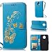 Produktbild Moto G5S Plus Hülle, Anlike Schutzhülle für Motorola Moto G5s Plus / Moto G6 Plus (5.5 Zoll) Wallet Tasche [Butterfly geprägte Serie Bronzing] Handyhülle - Blau
