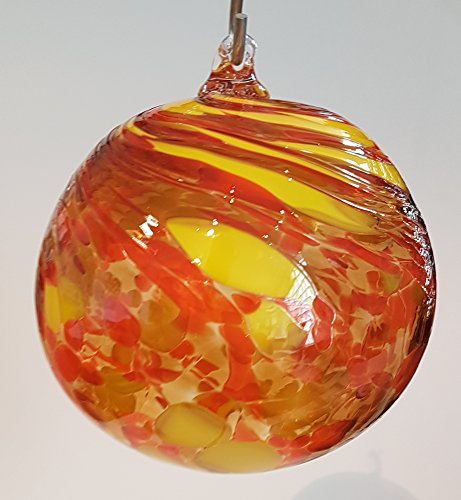 Kugel zum hängen bunte Glaskugel gelb orange mundgeblasenes Kristallglas Fensterdekoration Durchmesser ca. 13 cm Oberstdorfer Glashütte - 2