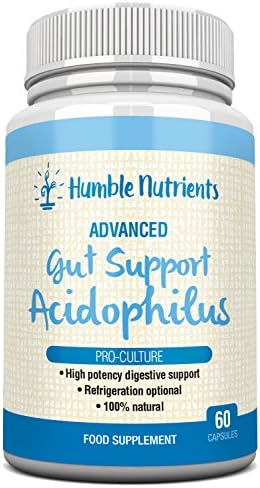 Gut Support Acidophilus • 2 Billion cfu Probiotics per capsule • 100% Natural • High Potency Digestive Support • 60 Caps • Made in the UK by Humble Nutrients