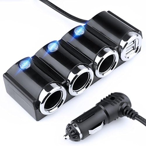 Car 12 V/24 V Auto Distributor – Cigarette Lighter Adapter with USB Charger for Mobile Phone Smartphone GPS Sat Nav – Charging Teckdosen LED black 5-Fach Schwarz 3-LED