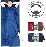 MIQIO 2in1 Drap Sac de Couchage  Coton avec Fermeture Éclair Continue (Joignable): Confort Léger Sac de Couchage et Couverture de Voyage XL en Un - Sac de Couchage d'Été Drap Intérieur (Bleu/Gauche)