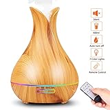 PEYOU Diffuseur d'Huiles Essentielles 400ml,Ultrasonique Humidificateur-Avec Télécommande,7-Couleurs Changeante,automatique sans eau,4 fonctions de minuterie pour maison,bureau,yoga,spa (Brun Clair)