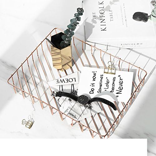AMYSDREAMSTORE Metal storage basket storage box fruit finishing Decorative jewelry trays Cosmeticsjewelryorganizer Fruittrays-Rose gold 32x24cm(13x9inch)