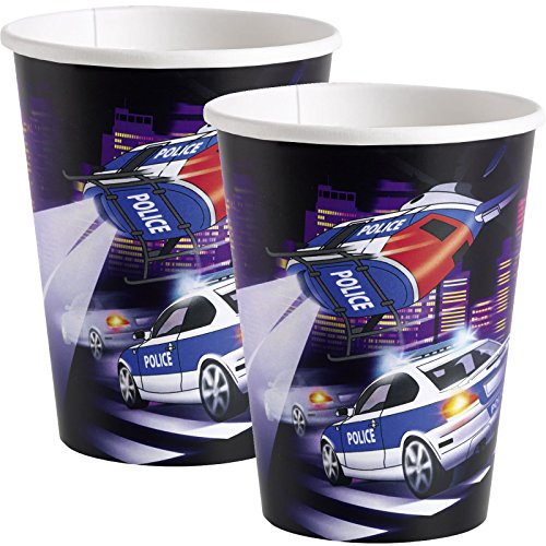 8 Becher * POLIZEI * für Party und Geburtstag // AMSCAN // Kindergeburtstag Pappbecher Partybecher Cups Mottoparty Police Polizeiauto Cops