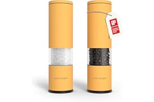 LARS NYSØM Młynek do soli i pieprzu 2 sztuki Ręczny z regulowanym ceramicznym młynkiem od gruboziarnistego do drobnego I Zestaw młynków do przypraw (2 sztuki) (Mustard Yellow)
