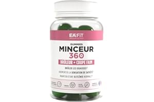 MINCEUR 360 Gummies EAFIT | Coupe faim et bruleur | Réduit les sensations de faim | Brûleur de graisses | Contient du Chrome, Nopal et Cola | Goût pomme sans sucre | 60 gummies | Fabriqué en France