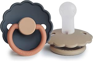 FRIGG Daisy silikonowy smoczek, 2 sztuki, symetryczny smoczek w kształcie wiśni, nie zawiera BPA, wyprodukowano w Danii, silikonowy smoczek, (Aurora/rogalik, rozmiar 2 (6-18 miesięcy))