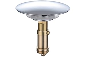 Fleymu Universale Pop-up Valvola di Scarico Lavandino Tappo Rubinetto Ottone Coperchio di Lucido Senza Troppopieno di Superficie Cromata Metallo per Lavello Della Vanità Bagno, Lavabo, Bidet, Vasca