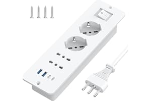 Aochxin Presa Angolare Multipresa Elettrica con 2 USB-A, 2 USB-C e 4 Prese, Ciabatta con Interruttore e Protezione Sovratensione, Cavo 2m, Presa Multipla per Mobili o Superfici di Lavoro (Bianco)