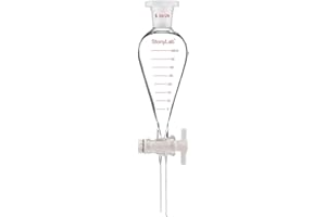 stonylab Graduated Separatory Funnel, Heavy Wall Pear-Shaped Conical Borosilicate Glass Separating Funnel with PTFE Stopcock and Plastic Top Stopper, 60 ml
