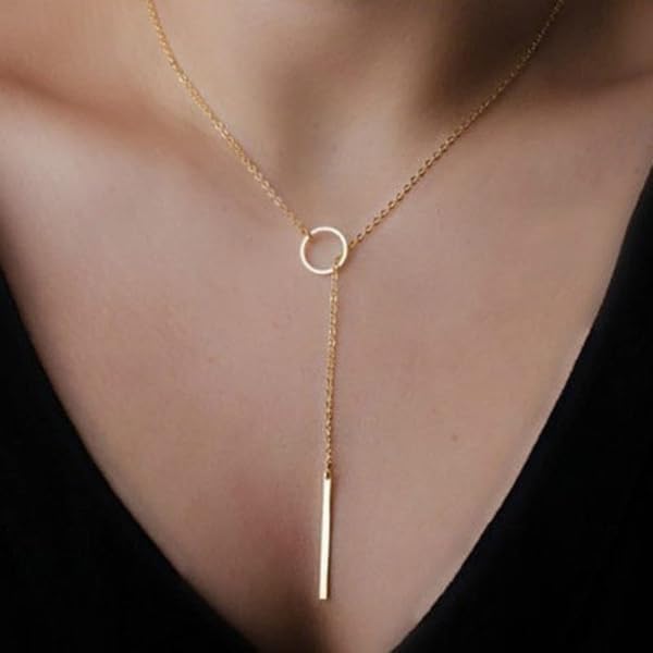 Collier Lariat Zirconium Boho - Chaîne Longue Pendante, Or, Style Minimaliste - Pour Femme, Cadeau