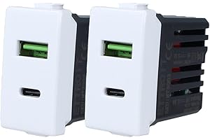ZOREI 2 Pezzi Presa USB C da Muro 3.1A, Ricarica Veloce, Compatibile Con Bticino Matix, 2 Uscite USB Tipo A + USB Tipo C, Occupa 1 Modulo