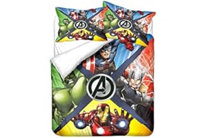 GDGM Juego de ropa de cama con 1 funda nórdica y 1/2 fundas de almohada, diseño de superhéroes Marvel The Aveers para niños y ropa de cama, microfibra E, 155 x 220 cm + 80 x 80 cm