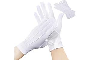 HINGTTRAUM 2 Paar Baumwollhandschuhe Weiß – Elegante Weiße Handschuhe mit Druckknopf für Smoking, Zeremonien, Teamuniformen und Weihnachtsmann