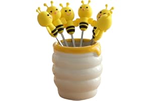 Bestonzon 7 pièces en Silicone Abeille Piques à Cocktail de Fruits Picks Bento Dessert Nourriture Mise en Bouche fourchettes
