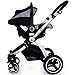 i-Safe System - Black Grey Travel System Pram & Luxury Stroller 3 in 1 Complete With Footmuff, Head support, Carseat Footmuff, All the Raincovers iSafe