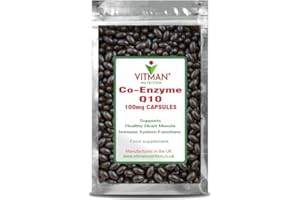 VITMAN NUTRITION Co Enzyme Q10 100mg 60 Softgels Supplement UK Made. Pharmaceutical Grade Unfiltered & Fermented 100% Ubiquinone - Q10 High Absorption - Lactose & Allergen Free (60)