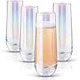 Gutsdoor Radiance White Pearl Luster Stemless Champagne Flutes Glasses Set of 4-290ml(10 Ounce) Elegant All-Purpose Wine Drinking Glassware Beverage Cups for Water, Juice, Beer, Whiskey & Bar Decor
