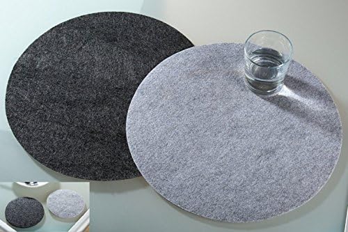 Gilde Place Mat, Washable Felt 35 cm and 10 cm Diameter Round Table Set with 6 Glass Coasters in Dark Grey/Anthracite
