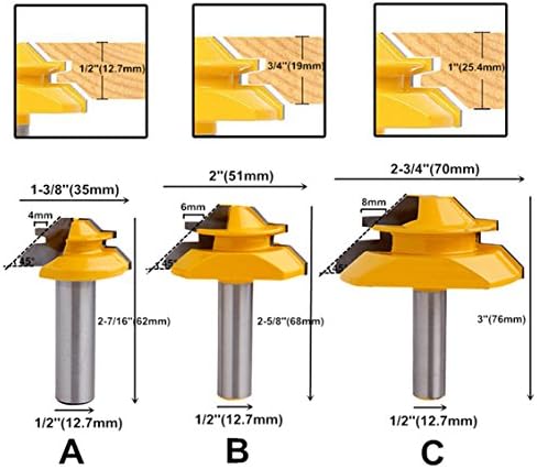 AKUTA 45 Degree Lock Miter Router Bit 1/2'' Shank Cutter Milling Cutters Wood Cutter Woodworking Tools