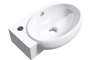 Mai & Mai Petit Lavabo Suspendu Blanc Vasque en Céramique Lave Mains WC Salle de Bain BR001R