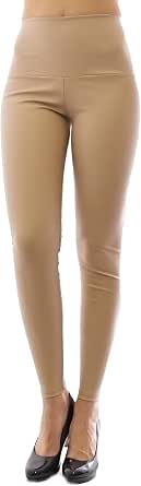 Yeet, Leggings Lunghi in Similpelle Opaca a Vita Alta Beige M : Amazon.it:  Abbigliamento