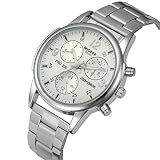 Retro mechanische Automatik Armbanduhr Herren Damen Uhr Edelstahl Armband Metallarmband Metallband Analog Automatikuhr Herrenuhr Damenuhr Unisex Skelett Sportlich LANSKIRT (Weiß)