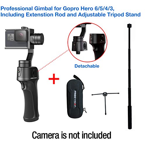 Freevision VILTA-G 3-Axis Stabilized Handheld Gimbal for Gopro HERO 6/5/4/3+/3, Best performance,Stable,Versatile,Detachable, Including Extension rod and Tripod stand