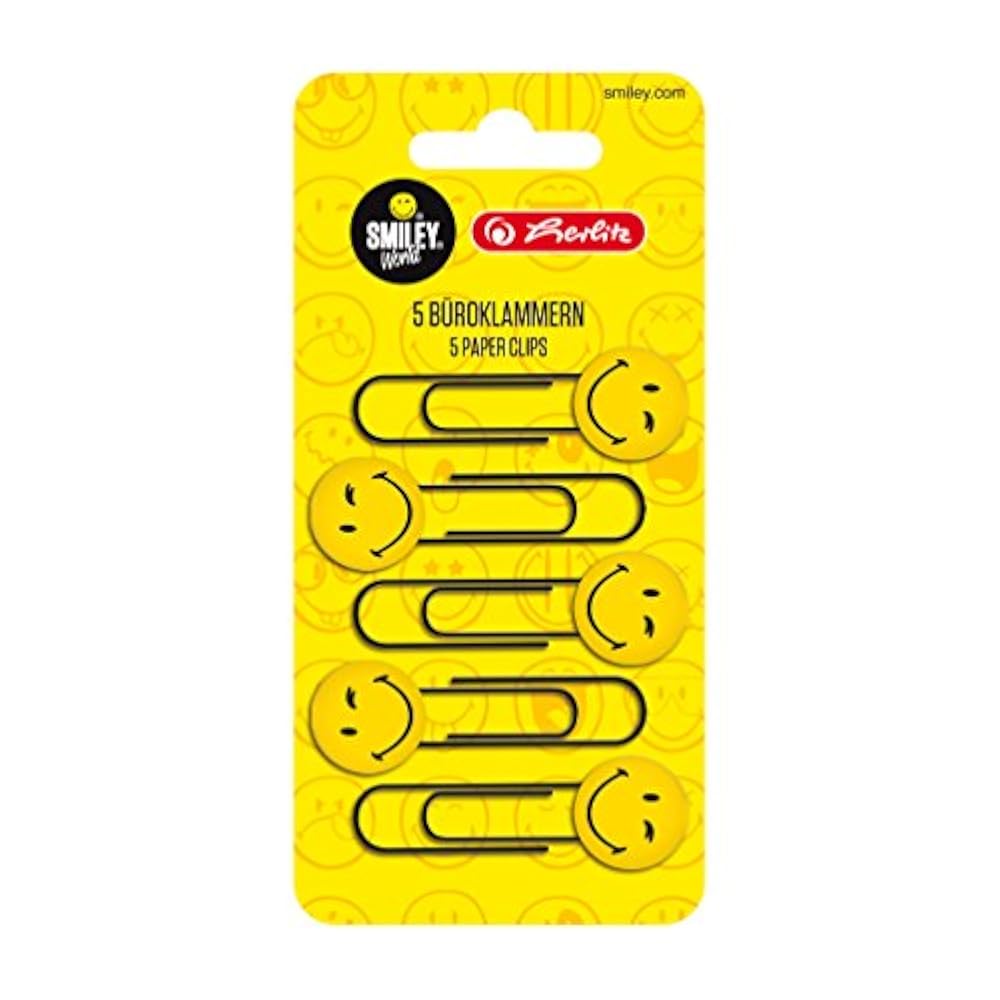 Smile 5. Скрепка 55 мм. smiley world для бумаг с зажимом.