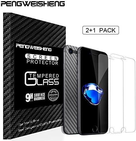 [2+1 Pack] iPhone 8 / 7 Screen Protector, Ultra-thin 9H Tempered Shatterproof Glass Screen Protector Anti-Shatter Film for iPhone 8 / 7 4.7" Inch [3D Touch Compatible]+1 Carbon fiber back protector sticker