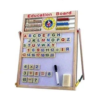 RVM Toys 6 in 1 Wooden Easel Magnetic Drawing and Writing White Board Black Board with Abacus and Clock Educational Learning for Kids - Multi Color