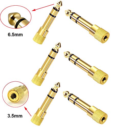 RUNCCI Adaptador Audio Jack 6.35 a 3.5, Posugear 6 Unidades Adaptador Convertidor de Audio Estéreo de Jack 3,5 mm Hembra a Jack 6,35 mm Macho