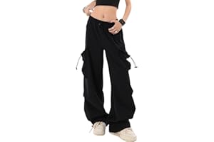 Xinor Pantaloni Cargo Donna Larghi Y2k Pants Vita Alta Wide Leg Parachute Pants con Tasche Baggy Streetwear Casual