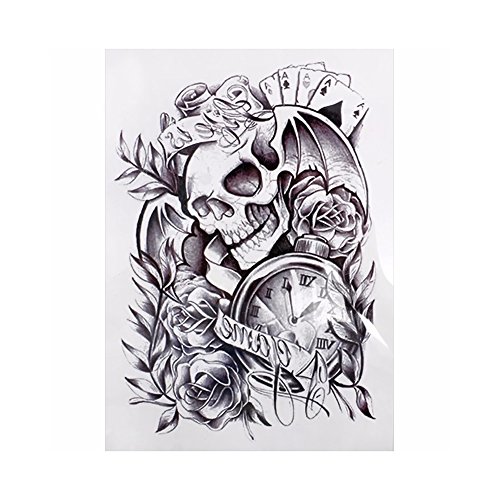 Pauler Vickers Large Sexy Tattoo Skull Temporary Body Arm Stickers Black Removable Waterproof