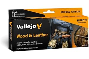 Vallejo Set di Pittura Acrilica per Legno e Cuoio, 8 Colori Opachi in Bottiglie da 18 Ml con Cuentagotas e Carta Colori, Ideale per Modellismo e Decorazioni