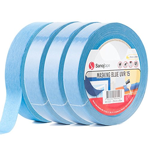 Sanojtape Professionelles UV-beständiges Abklebeband (Viererpack) Blau 25mm x 50m