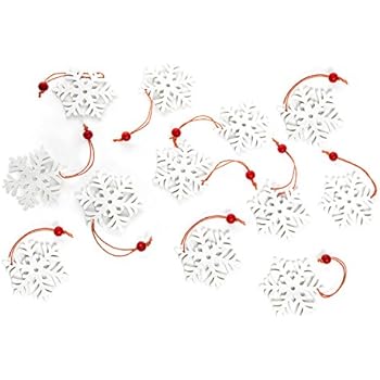 Logbuch Verlag 12 Weihnachtliche Anhänger Schneeflocke Holz Weiß Rot Weihnachtsdeko Fenster Geschenkanhänger Weihnachtsanhänger Baumschmuck Give Away