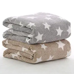 BRANDONN Fleece New Born All Season Ultrasoft Single Baby Blanket for Babies (Beige/Grey) Pack of 2