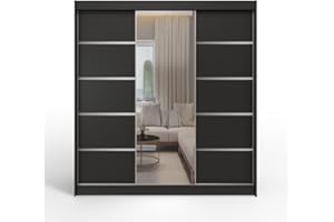 ‎ML FURNITURE LTD ML Furniture D6 Schiebetüren Kleiderschrank 200 cm mit Spiegel - Schlafzimmermöbel, Aufbewahrung - Mehrzweckschrank - Farbe: Schwarz - 3 Schiebetüren