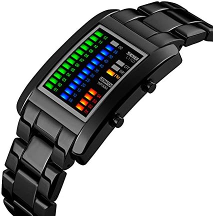 Binary Matrix Waterproof LED Watch Classic Creative Fashion Plated Mens Digital Wrist Watches,Black