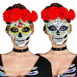 Máscara mexicana de muertos Halloween Antifaz Sugar Skull Careta Día de los muertos Rostro mexicano noche de brujas Media mascarilla La Catrina Cara calavera