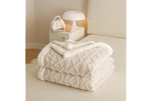 RongRongIN Kuscheldecke 150x200 cm Herbst Winter Flauschig Decke für Bett Sofa Couch – Beige Weiß, Extra Weich Doppelgesicht Wohndecke Tagesdecke Sofadecke Couchdecke Überwurfdecke Biber Warm