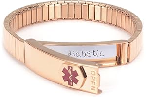 MY PET ELEPHANT Medizinisches Notfall-Armband aus Edelstahl in Rotgold, für Damen, elastischer ID-Armreif, personalisierbar (17,5 cm/8 mm)