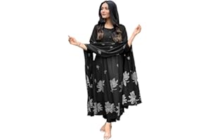 Sambhav Quilt Hub Women's Rayon Viscose Anarkali Printed Kurta with Pant & Dupatta