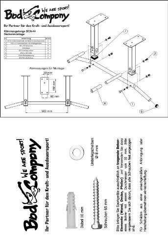 Profi Klimmzugstange schwarz fr die Deckenmontage inkl. Befestigungsmaterial und Anleitung BCA-44 - 6
