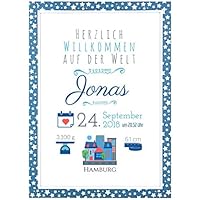 Geburtsbild für Baby oder Neugeborene - Bild für Mädchen in DIN A4: Personalisiertes Namensbild als Gastgeschenk zur Geburt - Geburtsanzeige Geschenk